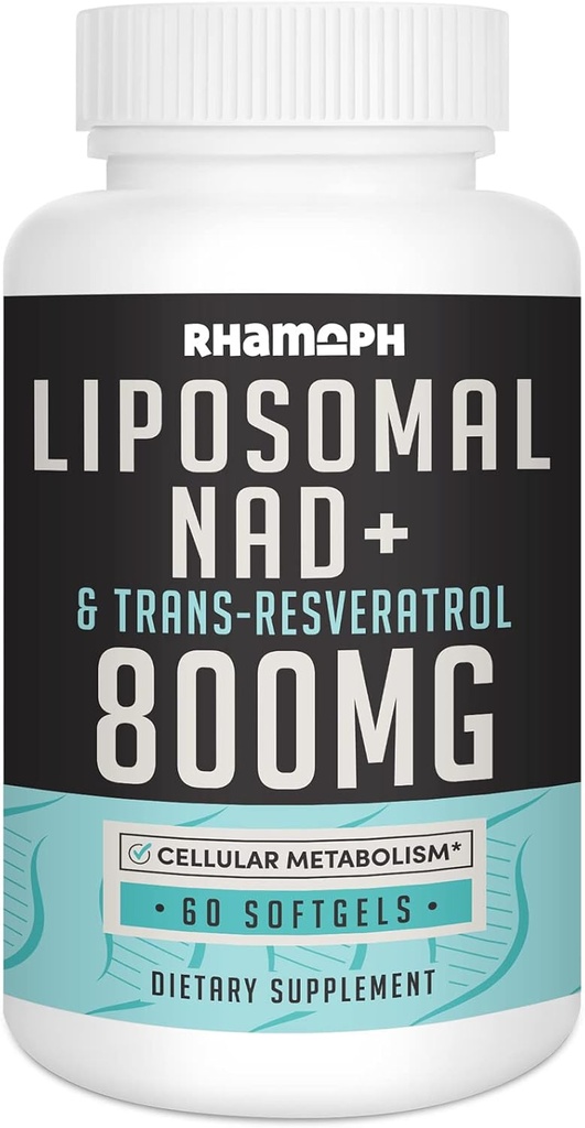 Liposomal NAD+ 800 mg with Trans-Resveratrol 300 mg, Max Absorption, Actual NAD+ Boosting Supplement for Healthy Aging, Cellular Energy, DNA Repair, Longevity - 60 Softgels