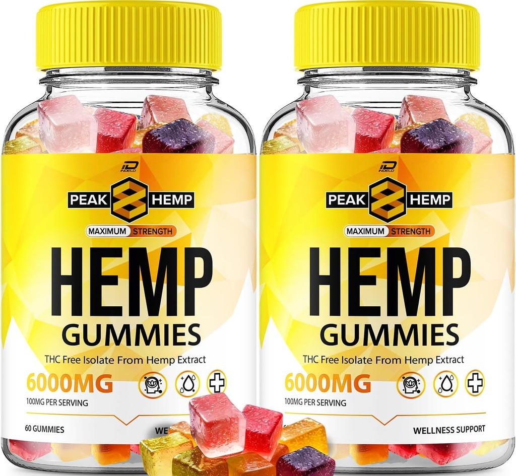 Peak 8 Gommies de chanvre - avec extrait de graine de chanvre Peak huit Gommies de chanvre Acouphène supplément à base de plantes, soutien à la santé et au mieux-être, tous les Gommy de chanvre de pic naturel (2 pack - 120 Gommies)