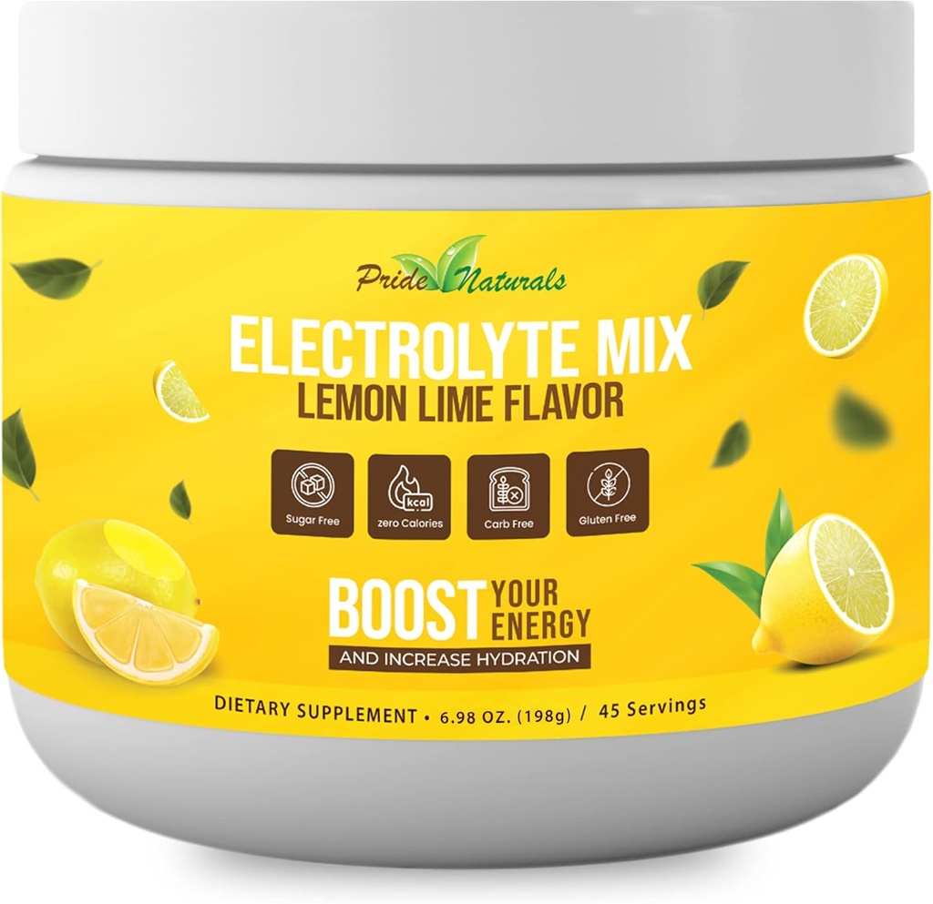 Poudre d'électrolyte - Rafraîchissements Récupération d'électrolytes, sans sucre, sans gluten et végétalien, boisson d'hydratation pure de kéto et de paléo, vitamines amplifiantes (198 grammes, lime de citron)