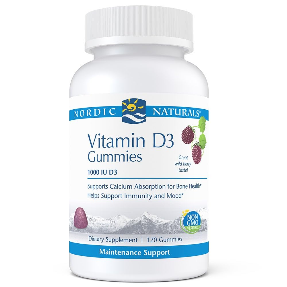 Nordic Naturals Pro Vitamine D3 Gummies, Berry sauvage - 120 Gummies - 1000 UI Vitamine D3 - Grand goût - Bons santé, l'humeur et le système immunitaire Fonction - Non-OGM - 120 portions