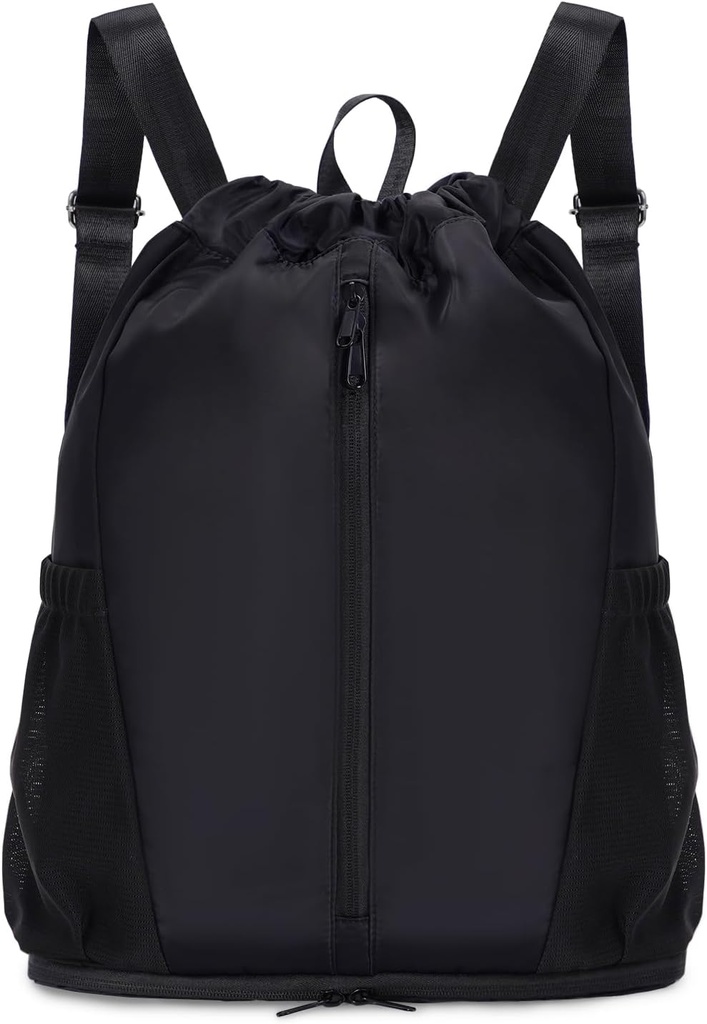 sportnew Sac à dos drawstring Sac de gymnastique avec compartiment de chaussures, Sac à dos à cordes pour femmes hommes, Sac à cordon résistant à l'eau pour les voyages d'entraînement, Léger, Noir, Brevet En attente