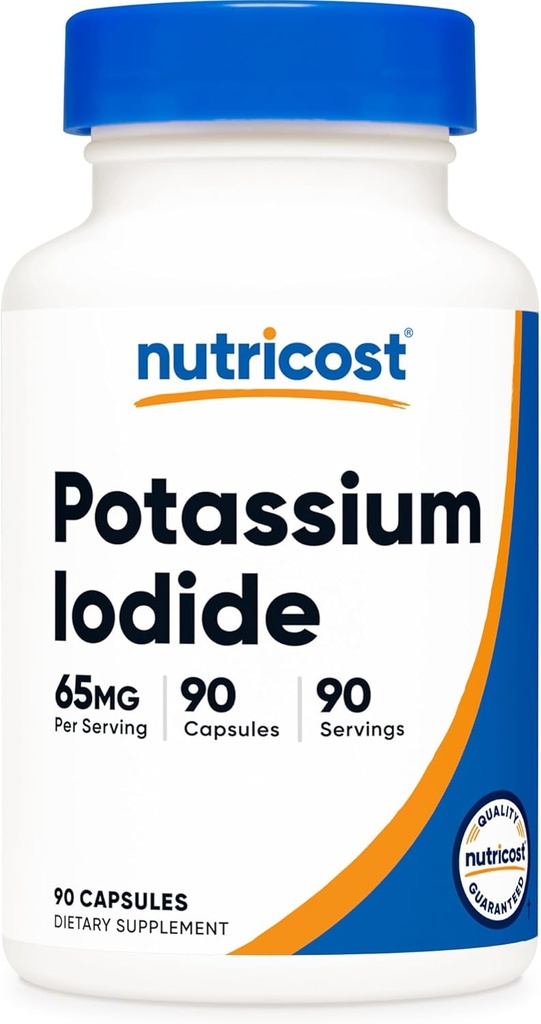 Iodide de potassium (KI), 90 capsules, 65mg Iodide de potassium par portion, végétarienne, sans OGM et sans gluten