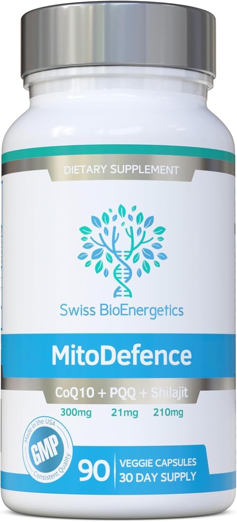 MitoDefence - 300mg CoQ10 avec 21mg PQQ et 210mg Shilajit Dose quotidienne - Support Mitochondrial tout-en-ONE avec absorption améliorée - Fabriqué et testé aux États-Unis