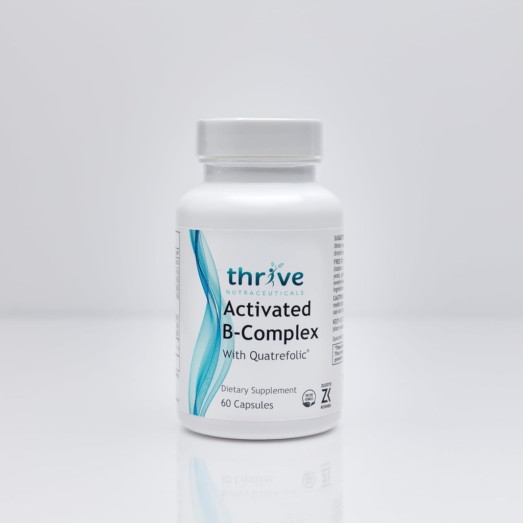 Les nutraceutiques thrives activés B-Complex avec Quatrefolic - 60 capsules non OGM - supplément alimentaire kasher pour la santé optimale - sans levure et gluten, soutient l'énergie et la fonction cognitive