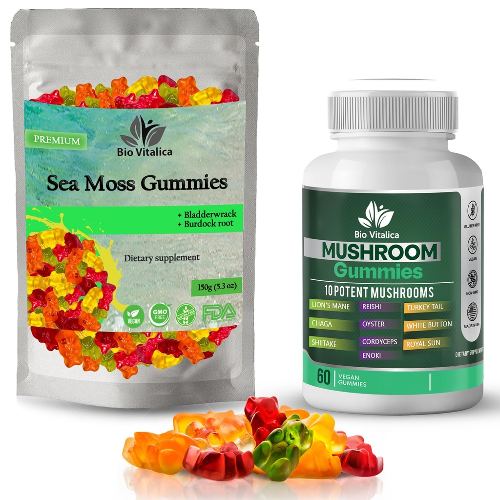 BIO VITALICA Gommies de mousse de mer et de champignons (Bundle)