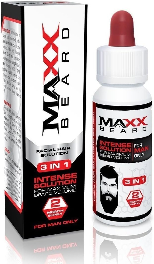 Maxx Beard - #1 solution de croissance de la barbe, solution naturelle pour l'approvisionnement maximal en volume-2 mois de la barbe