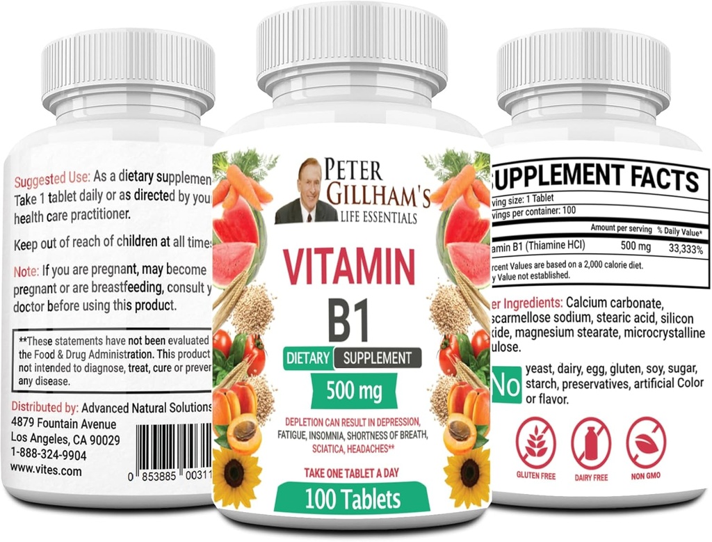 Peter's Choice B1 Tablets Dietary Supplement (B1 500mg, 100 Tablets)