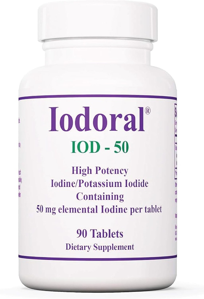 Supplément Iodoral Optimox 50 mg - comprimés d'iodure de potassium, soutien thyroïdien, vitamines quotidiennes et minéraux, solution d'iode de Lugol - 90 Compte