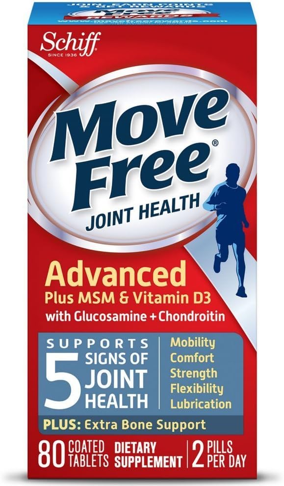 Déplacer Free Advanced Plus MSM et vitamine D3, 80 comprimés - Supplément Santé Joint avec Glucosamine et Chondroïtine (Pack de 4)