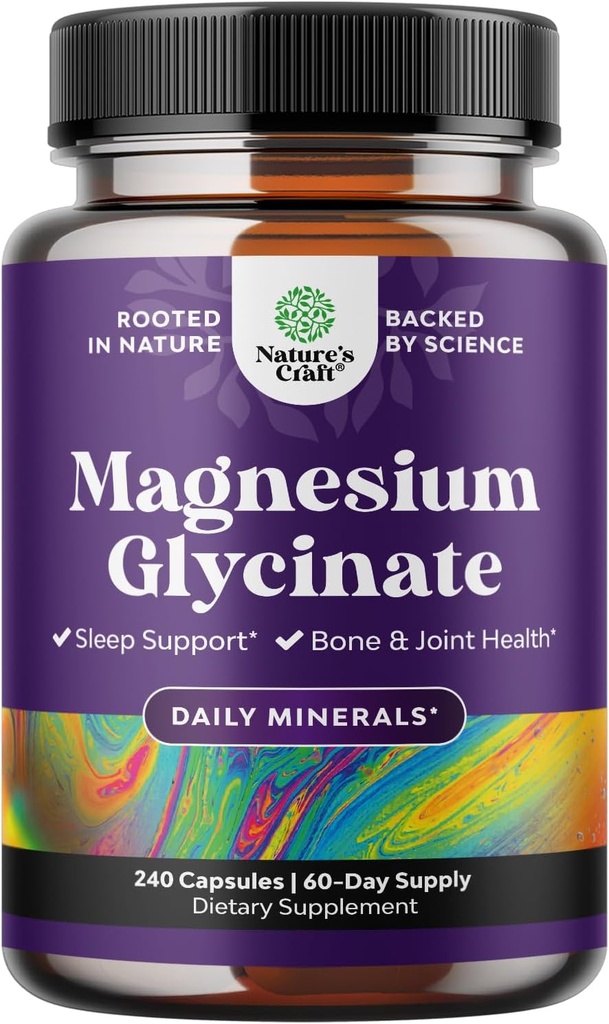 Supplément Glycinate de Magnésium pur 400mg par portion - Capsules de magnésium chélaté à haute absorption végane pour les femmes et les hommes avec 400mg élémentaire pour le sommeil d'humeur et le soutien de la relaxation - 240 Nombre