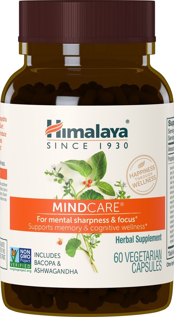 Himalaya MindCare - Suppléments de cerveau à base de plantes nootropiques pour le soutien de la mémoire et de la concentration - Vegan, non OGM, sans gluten, 1170 mg, 60 capsules