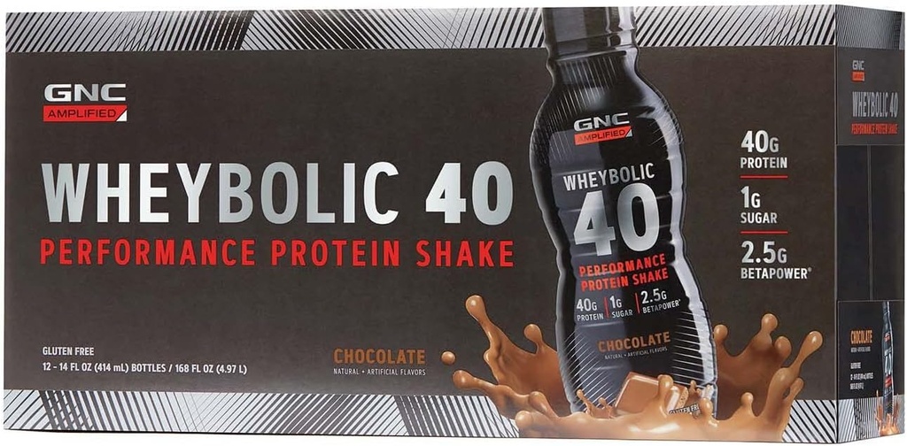 GNC AMP Wheybolic 40 - Chocolat - 14 oz. (12 bouteilles)