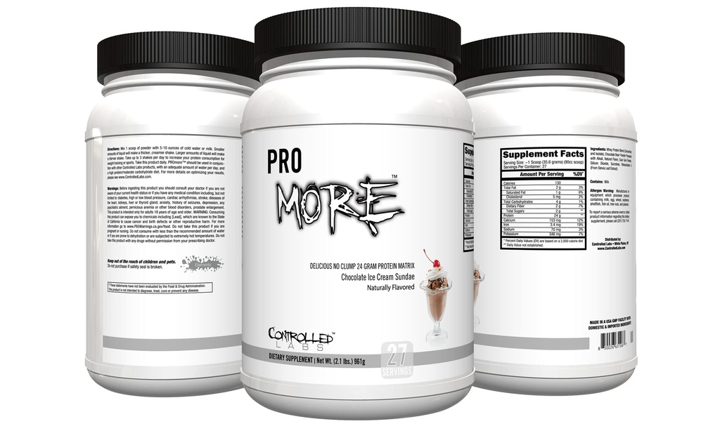 LABS CONTRÔLE PROmore Poudre de protéines (27 portions) - 24g Protéines par scoop - 94% sans sucre, formule de boisson lisse Premium (Sundae de crème glacée chocolatée) (27 portions, Sundae de crème glacée au chocolat)