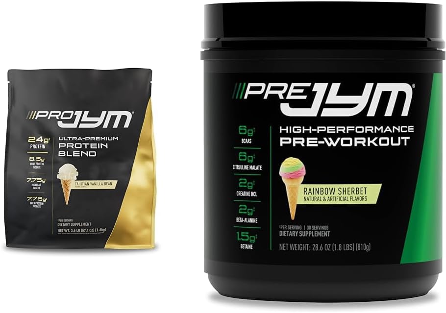 PRO JYM 45 portions - Tahitian Vanilla Bean & Pre Jym Rainbet, 30 portions, Rainbet, 1,8 livre (paquet de 1)