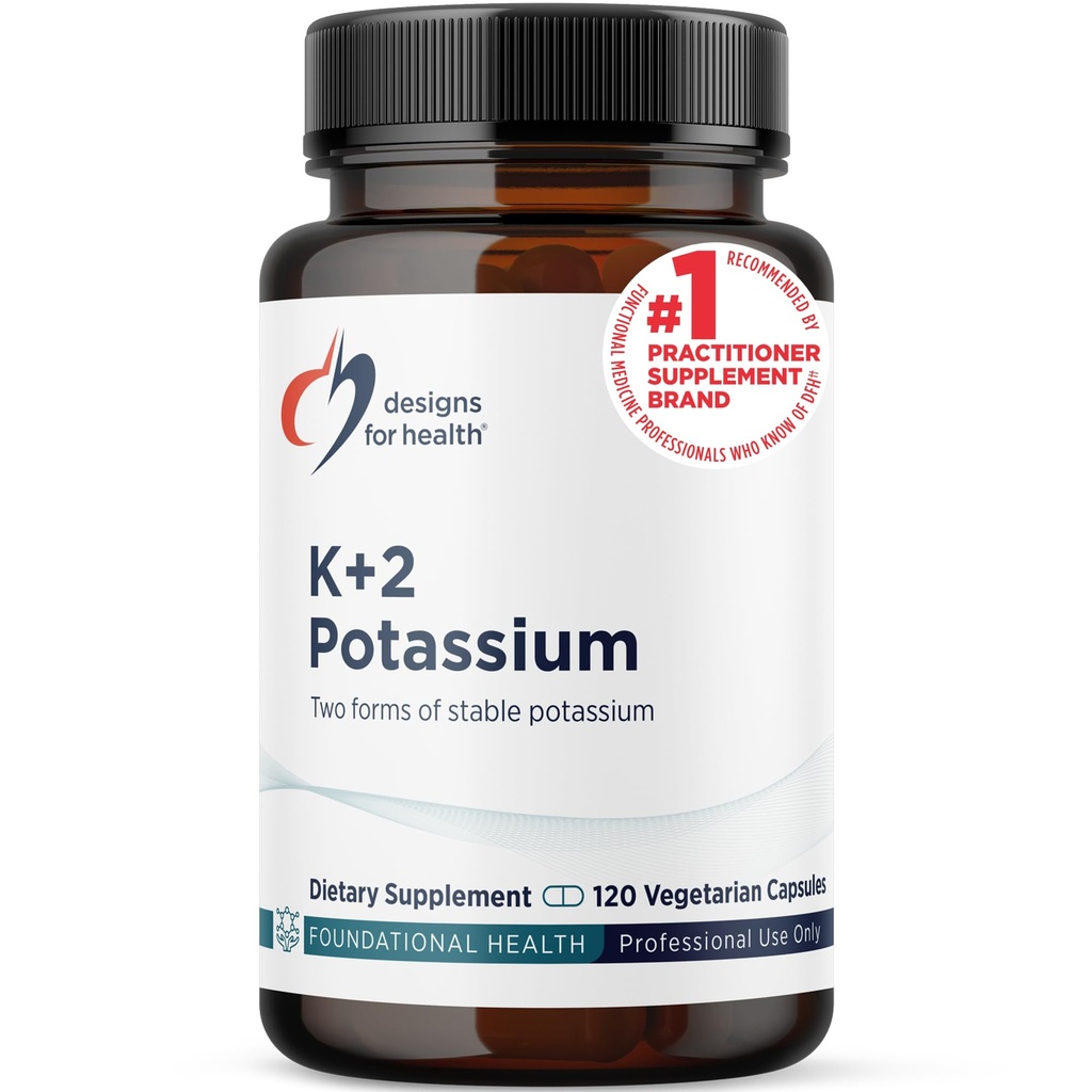 Conceptions pour la santé K+2 Potassium - 300mg Deux formes de Potassium - Potassium Bicarbonate + Pilules glycinées - Soutien supplémentaire pour aider à maintenir des niveaux de pression artérielle sains (120 capsules)