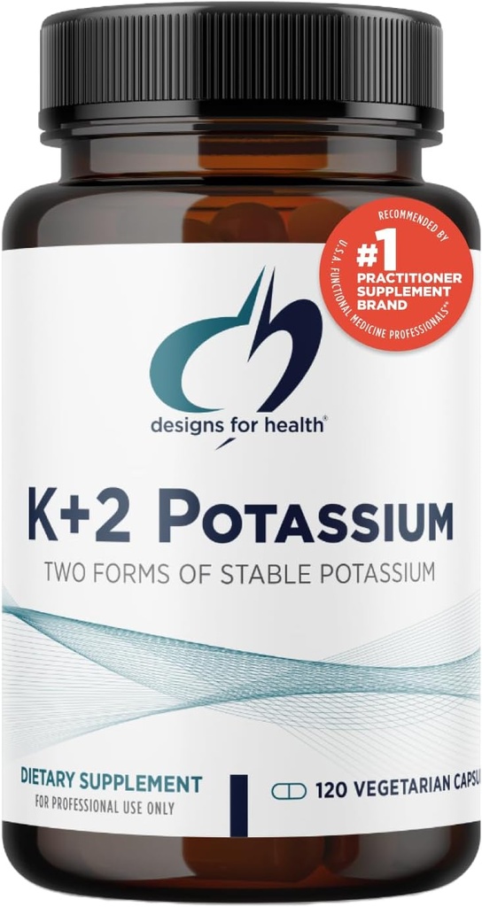 Conceptions pour la santé K+2 Potassium - 300mg Deux formes de Potassium - Potassium Bicarbonate + Pilules glycinées - Soutien supplémentaire pour aider à maintenir des niveaux de pression artérielle sains (120 capsules)