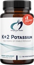 Conceptions pour la santé K+2 Potassium - 300mg Deux formes de Potassium - Potassium Bicarbonate + Pilules glycinées - Soutien supplémentaire pour aider à maintenir des niveaux de pression artérielle sains (120 capsules)