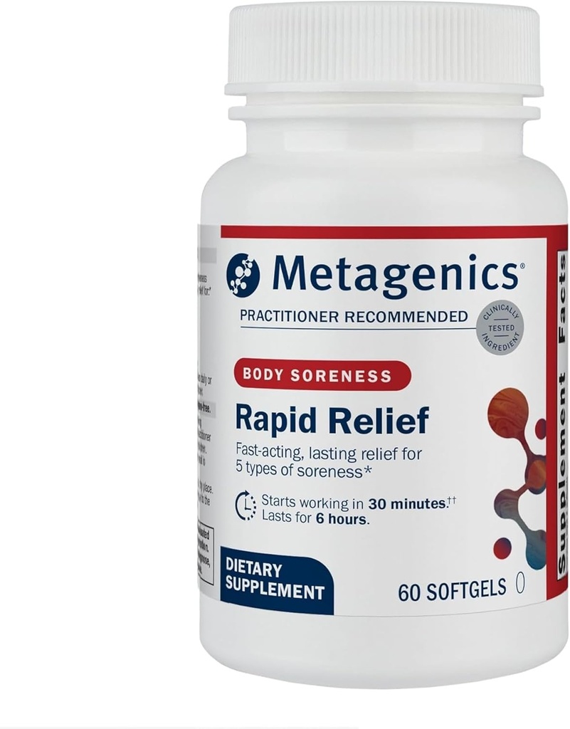 Metagenics Rapid Relief - Herbal Softgel with Turmeric & Boswellia - Supports Fast Relief for Muscle, Back & Joint Discomfort* - Drug-Free, Non-GMO, Gluten-Free - GMP Certified Facility - 60 Softgels