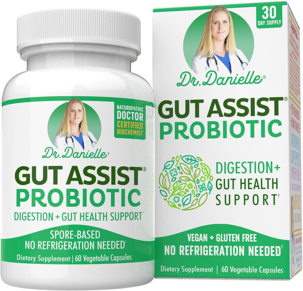 Gut Assist Probiotic - Probiotics for Women and Men, Adults by Dr. Danielle - Shelf Stable Probiotic Supplement - No Refrigeration Necessary - Bacillus - 60 Capsules