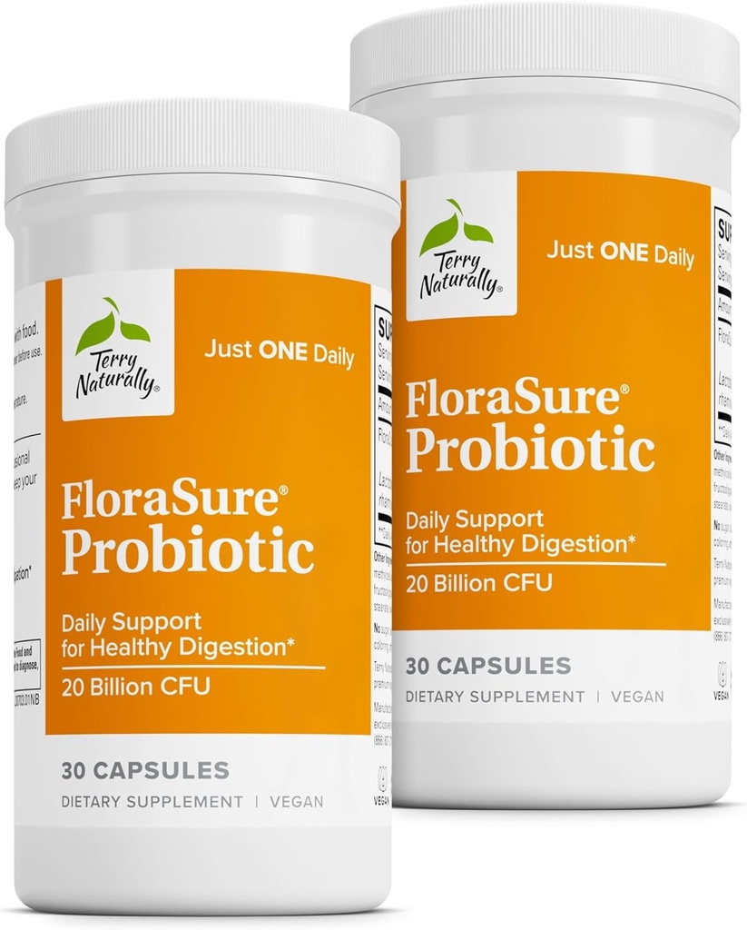 Terry naturellement FloraSure Probiotic - Supplément de digestion pour l'aide contre le gonflement occasionnel et le dégazage de soutien - Gut Health Support with Bifidobacterium Bifidum - 30 capsules (paquet de 2)