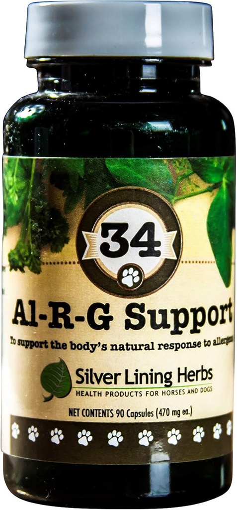 Herbes argentées 34 Canine Al-R-G - Supplément d'allergie à base de plantes pour chiens - Support d'allergie naturelle pour chiens - Améliore la réponse saine, normale et naturelle d'un chien aux allergènes - 90 capsules