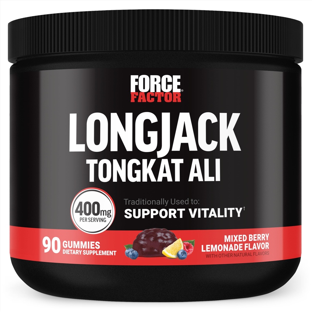 Facteur de force Longjack Tongkat Ali Gummies, Tongkat Ali pour les hommes pour soutenir la vitalité masculine et la conduite, 400mg Tongkat Ali avec BioPerine, Lemonade mixte Berry, 90 Gummies