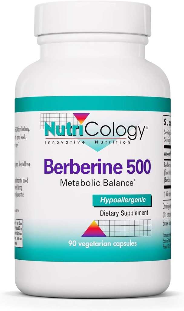 Nutricologie Berberine 500mg Supplément - Multi-Faced Metabolic Support, soutient le cholestérol sain, la racine de barberry indienne, Hypoallergénique, Capsules végétariennes - 90 Compte