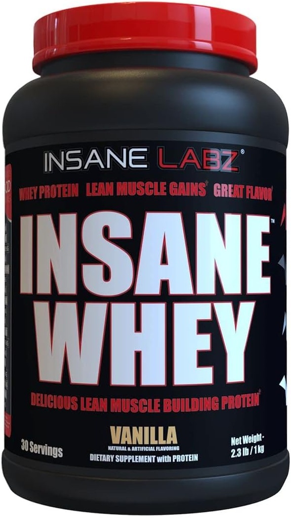Insane Labz Insane Whey,100% Muscle Building Whey Protein, BCAA Amino Profile, Mass Gainer, Meal Replacement (Vanilla, 30 Servings)
