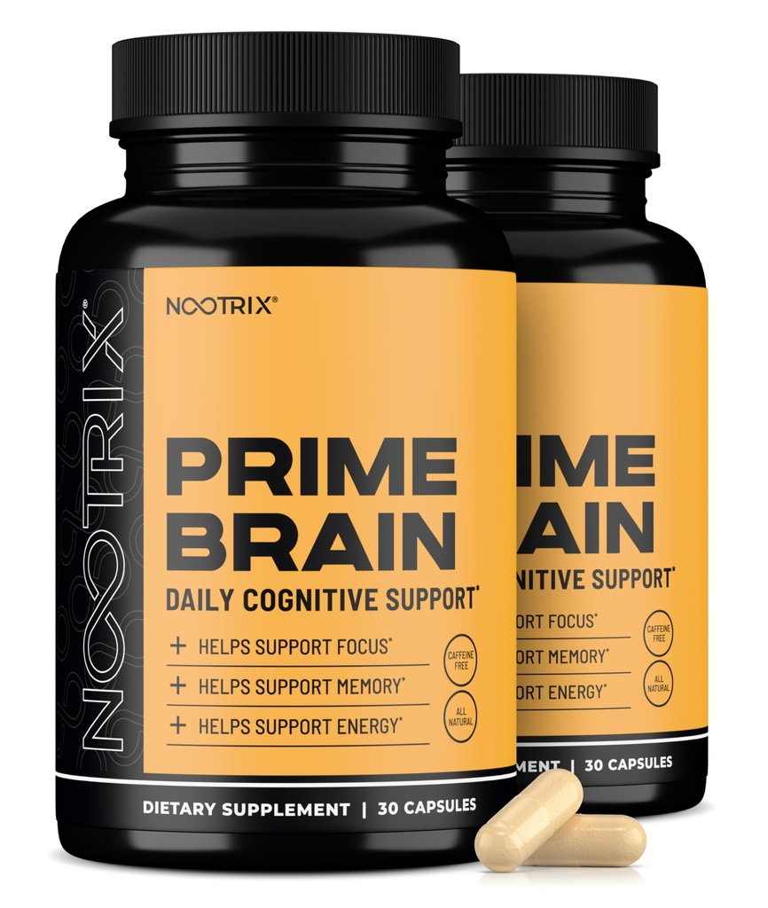 Nootrix Prime Cerveau Supplément Nootropique , soutient la mémoire, la concentration mentale, la santé cognitive et l'énergie , favorise l'humeur saine et la fonction cérébrale , Ginkgo Biloba , Lion's Mane & L Theanine 60 Capsules