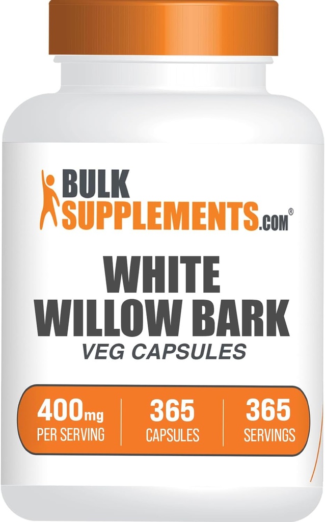 BulkSupplements.com Capsules d'écorce de saule blanc - Supplément à base de plantes, Extrait d'écorce de saule blanc 400mg - Sans gluten, 1 Capsule par portion, 365 Capsules de légumes (paquet de 1)