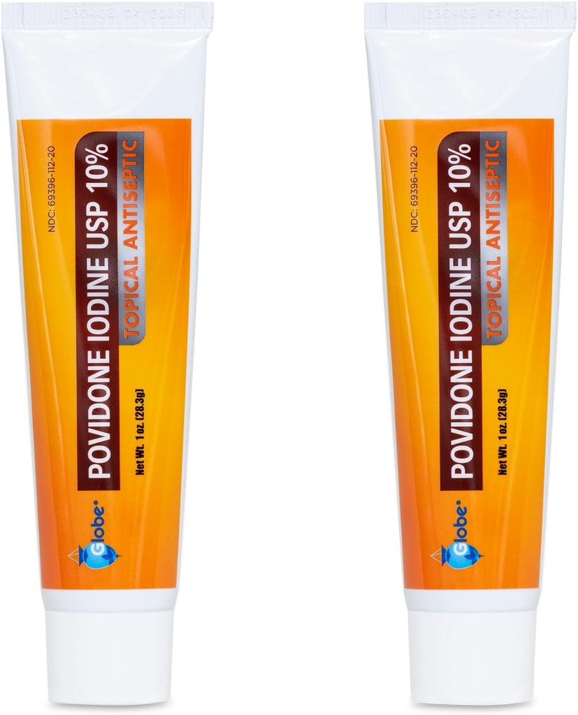 Globe (2 packs) Povidone Iodine 10% Onguent de premiers soins 1 oz, pour les brûlures de copeaux (comparer à la bétadine)