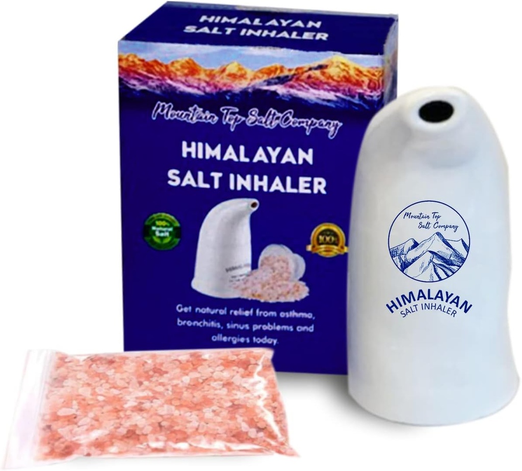 Inhalateur de sel himalayen en céramique avec sel de cristal rose himalayen – idéal pour l'allergie, le soulagement de l'asthme et d'autres conditions respiratoires – portatif et portatif