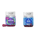 Gommies OLLY Constipation Relief avec Rhubarb, Prunes, Amla Plum Berry Flavor 30ct et Gummy de peau Glowing avec acide hyaluronique, collagène, éperon de mer 25 jours Approvisionnement Plump Berry 50 Comte