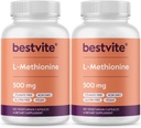 BESTVITE L-Méthionine 500mg (240 gélules végétariennes) (120x2) - Pas de stéarate - Vegan - Non OGM - Sans gluten