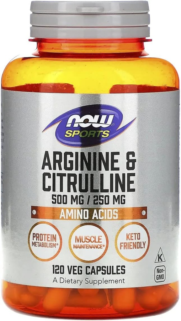 Maintenant Aliments Arginine 500mg avec Citrulline 250 mg-120 Capsules