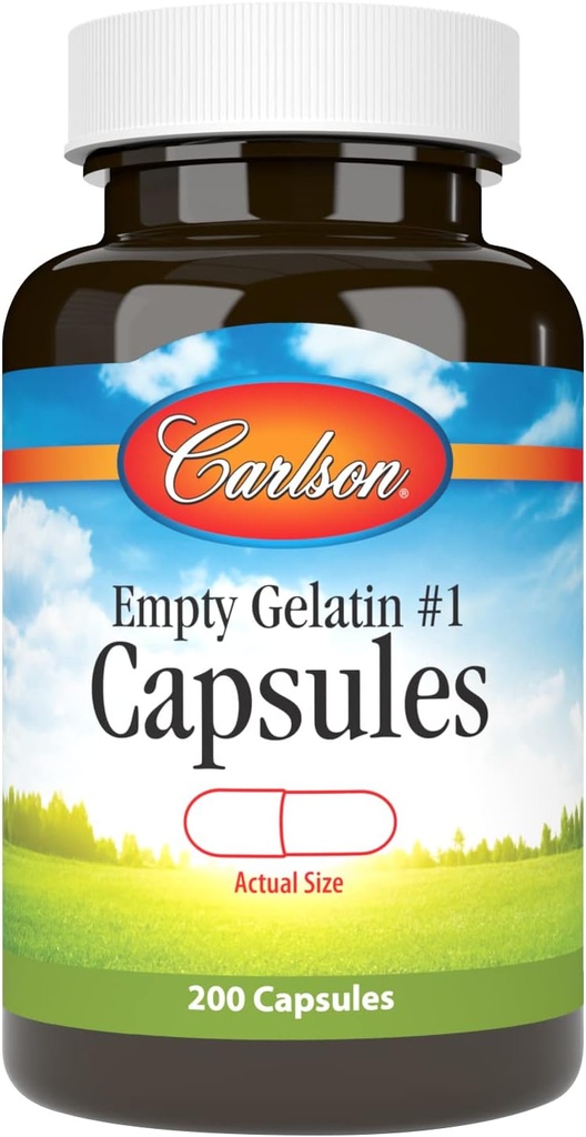 Carlson - Capsules vide de gélatine #1, facile à séparer et à remplir, 200 Nombre (paquet de 1)