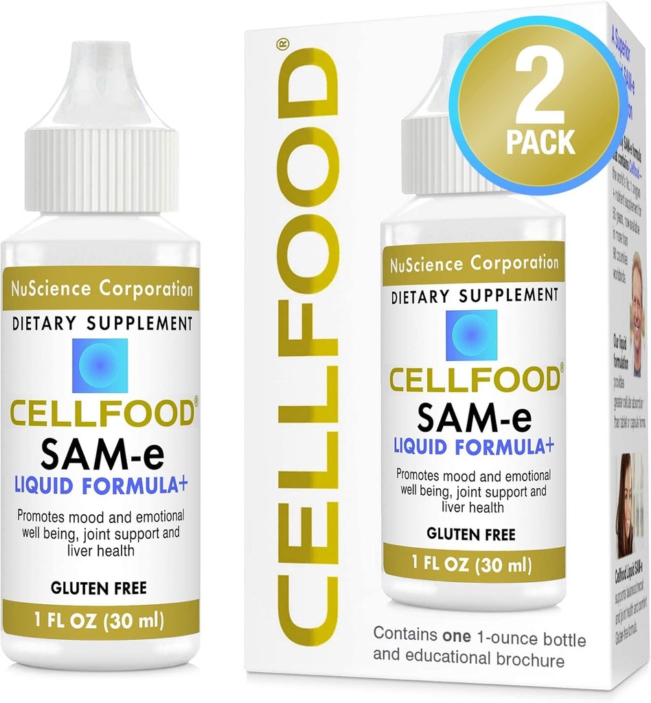 Cellfood SAM-e Formule liquide+ - 1 fl oz, boîte de 2 - Absorption plus facile et meilleure biodisponibilité - Sans gluten, sans OGM - 60 jours