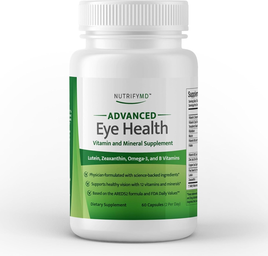 Vitamines de santé des yeux et supplément minéral avec lutéine, zéaxanthine, oméga-3 et B - 60 capsules