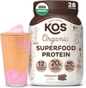 KOS Vegan Protein Powder Erythritol Free, Chocolat - Mélange de protéines de pois organiques, super-aliments à base de plantes riches en vitamines et minéraux - Keto, sans produits laitiers - Remplacement des repas pour les femmes et les hommes, 28 portions