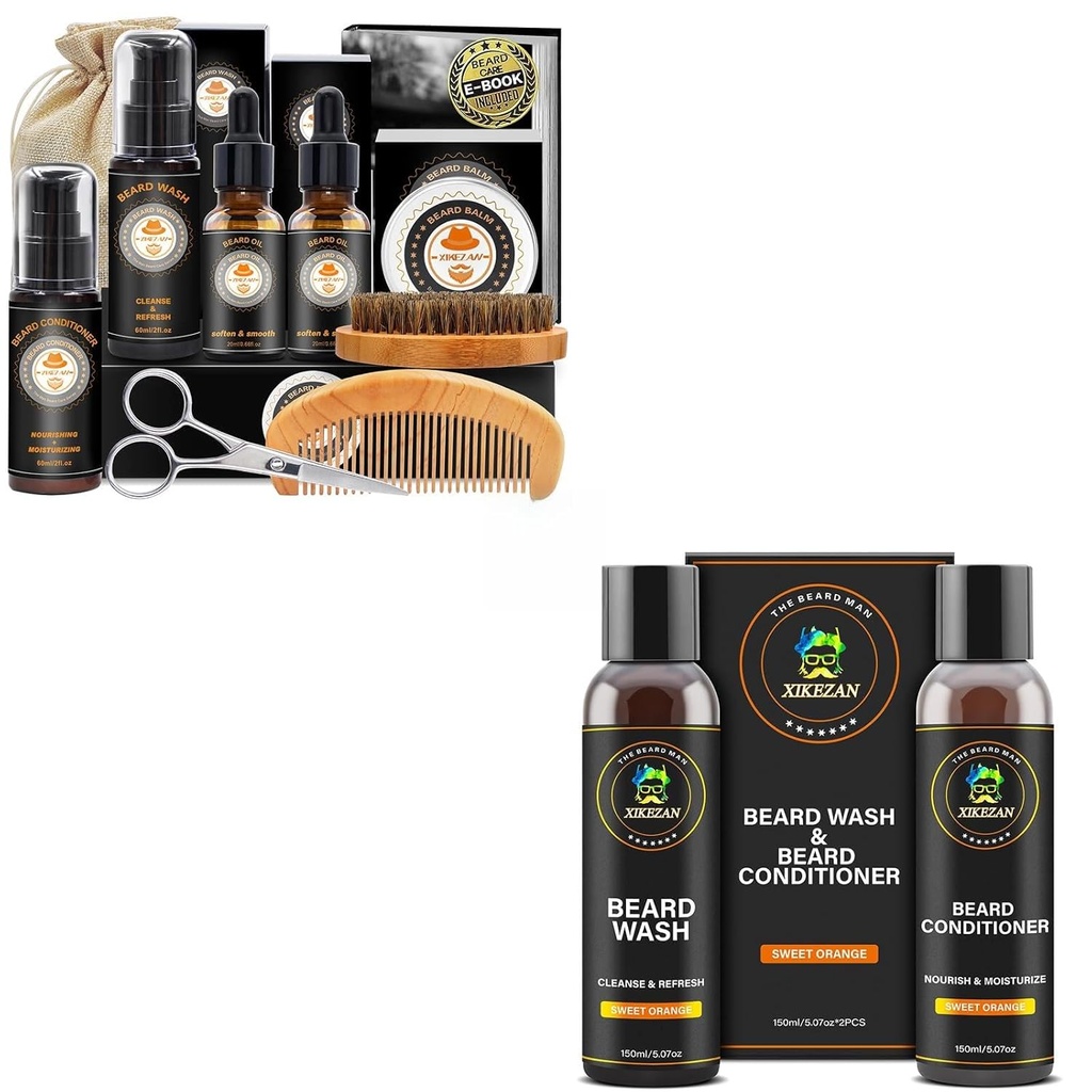 XIKEZAN Cadeaux pour hommes avec kit de barbe et jeu de shampooing et de conditionneur