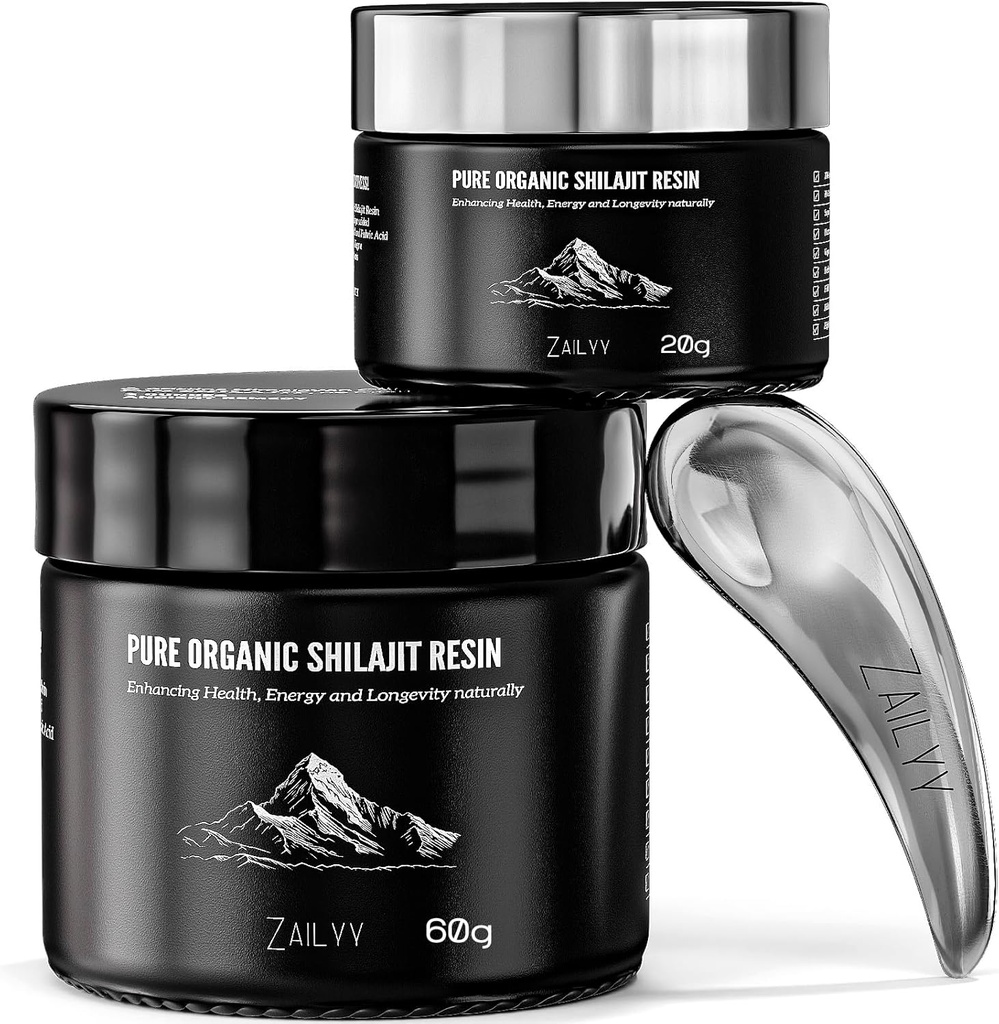 Supplément de résine chilajit biologique pur Himalayan 80g , lab-tested & Natural Class Premium avec acide fulvic et minéraux traces , Energy & Vitality Booster pour les hommes et les femmes
