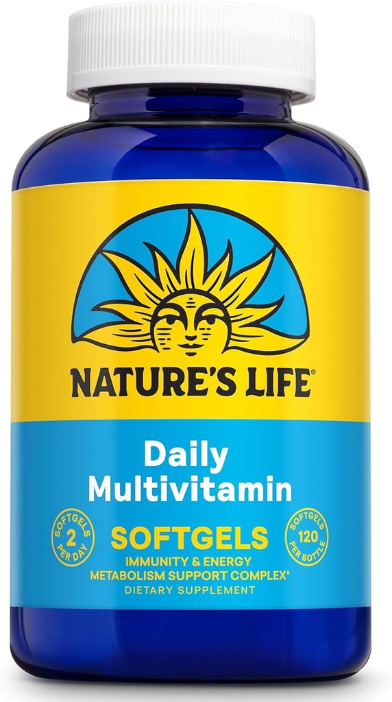 Multivitamine quotidienne de la vie de la nature pour les hommes et les femmes - Multivitamine complète avec fer - Valeur quotidienne de la plupart des vitamines et minéraux essentiels - Énergie saine et soutien immunitaire - 60 portions, 120 softgels