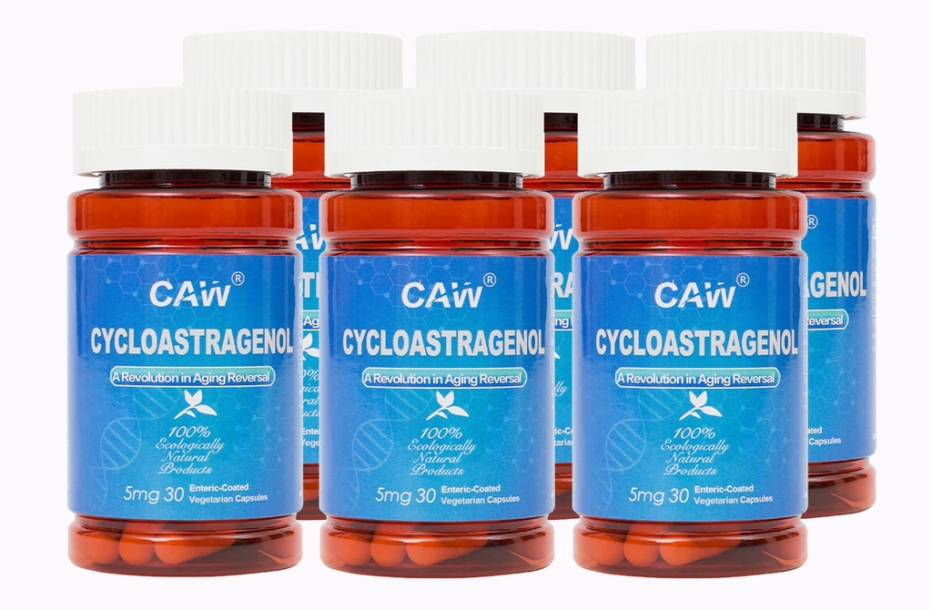 Hypersorption CAW Cycloastragenol Activation anti-Aging de la télomérase DNA Health and Immunity Boost 5Mg 30Gélules entériques 6 bouteilles