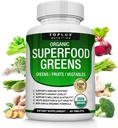 Bio Super Greens Capsules Superfood Fruit Veggie Supplément - 28 puissants ingrédients naturels avec Alfalfa, Beet Root, Tart Cherry & Ginger pour Immune & Energy Support, pour hommes femmes, 60 comprimés