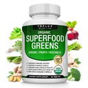 Bio Super Greens Capsules Superfood Fruit Veggie Supplément - 28 puissants ingrédients naturels avec Alfalfa, Beet Root, Tart Cherry & Ginger pour Immune & Energy Support, pour hommes femmes, 60 comprimés