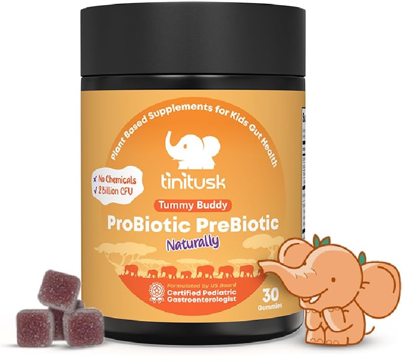 Tummy Buddy Kids Probiotique Gommies 3 en 1 Probiotiques Prébiotiques et postbiotiques pour la santé digestive et le soutien immunitaire pour les enfants – végétalien, sans gluten et sans allergène