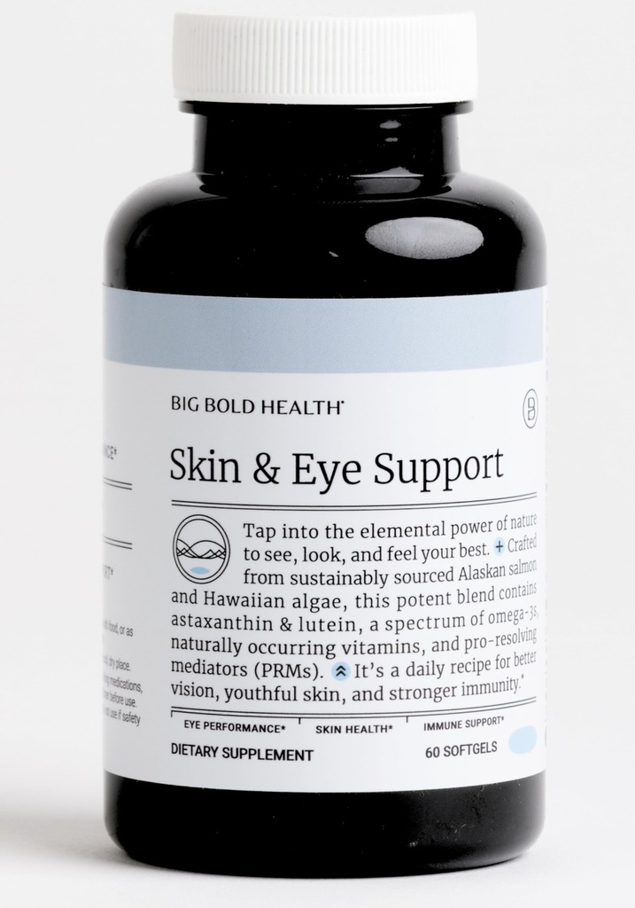 BIG BOLD HEALTH Skin & Eye Support Oméga-3 Supplément avec l'huile de saumon de l'Alaska, DHA, Astaxanthin & Lutein pour la vision, la santé de la peau et l'immunité (60 Softgels)