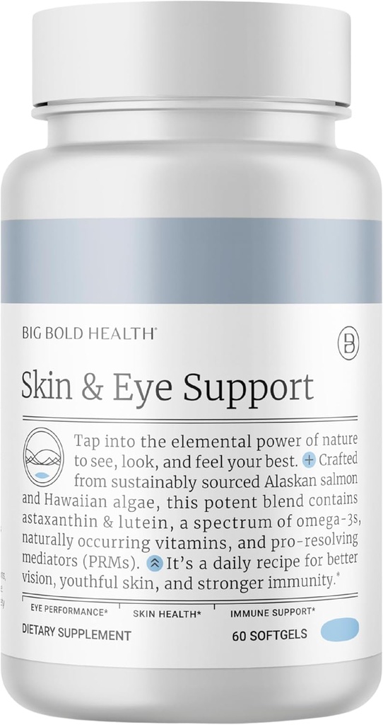 BIG BOLD HEALTH Skin & Eye Support Oméga-3 Supplément avec l'huile de saumon de l'Alaska, DHA, Astaxanthin & Lutein pour la vision, la santé de la peau et l'immunité (60 Softgels)
