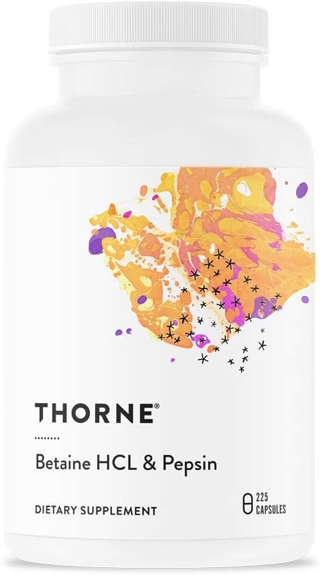 THORNE - Betaïne HCL & Pepsin - Enzymes digestifs pour la décomposition et l'absorption des protéines* - 225 capsules