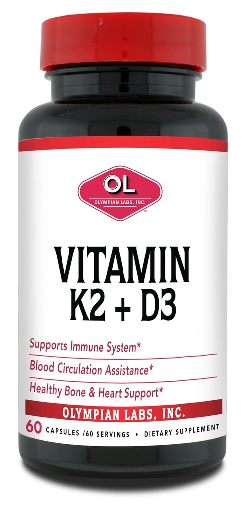 Olympians Labs Vitamine K2 + D3, 60 portions, soutient le système immunitaire, os et soutien cardiaque, 60 capsules véganes